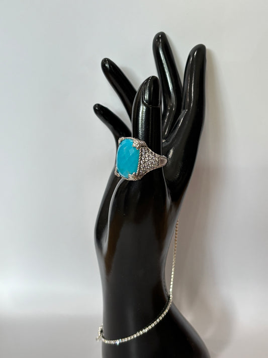 Judtih Ripka Silver Crystals ring with Turquoise Gem-RING-Gazelle Fashion and Style