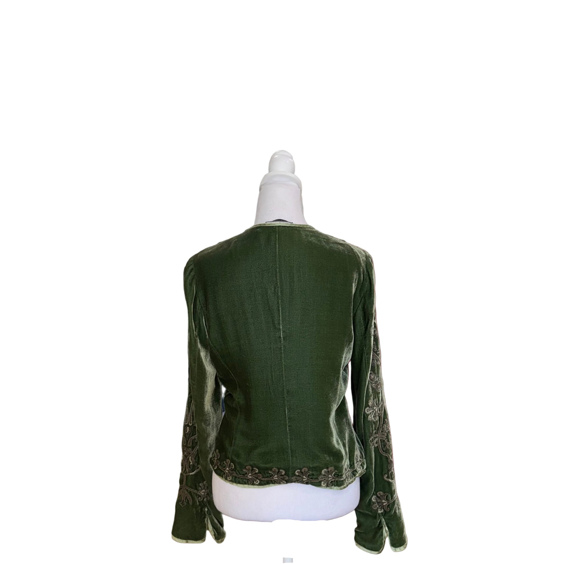 Embroidered Green Velvet Jacket-JACKETS-xs/s-green--Gazelle Fashion and Style