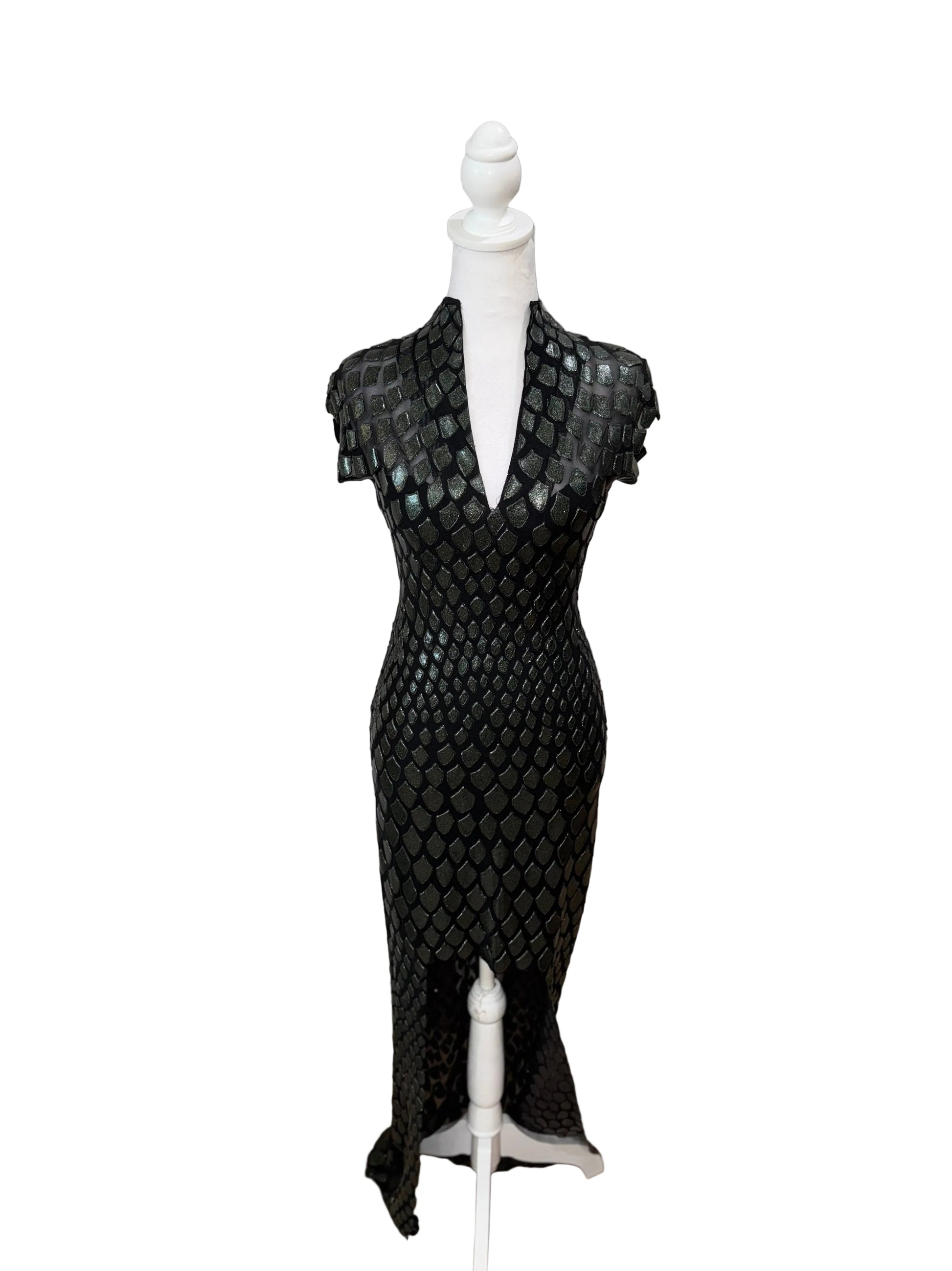 Ema Savahl Couture Mandarin Dragon Scale Dress-DRESS-Gazelle Fashion and Style