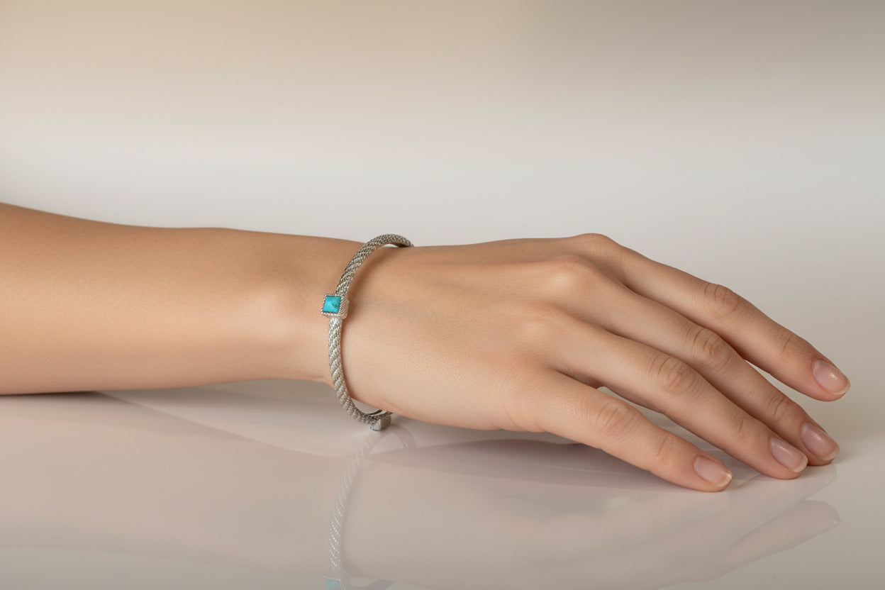Judith Ripka Sterling Silver Turquoise Rope Twist Bracelet-BRACELET-Gazelle Fashion and Style