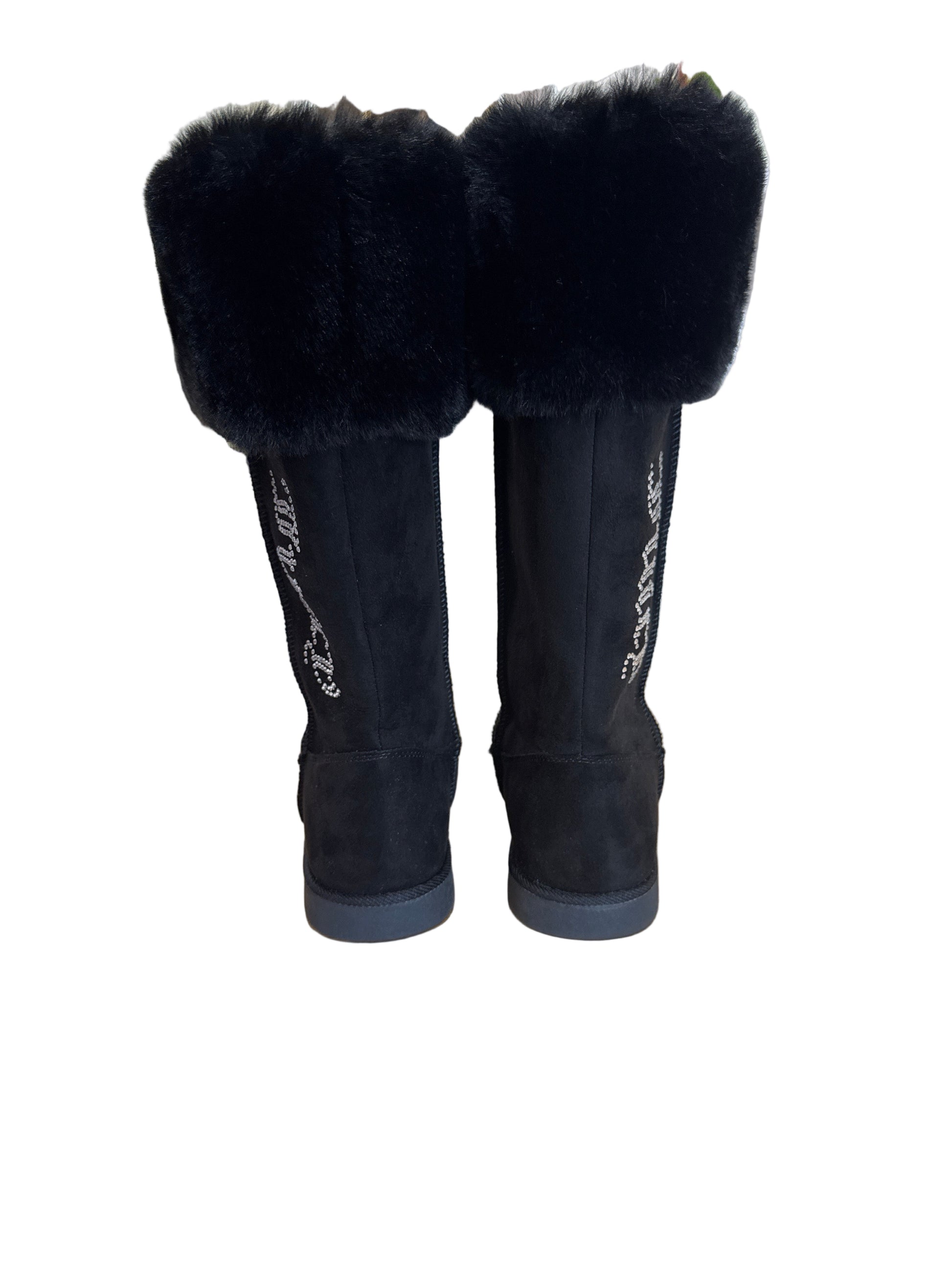 Juicy Couture Black Faux Fur Lined Boots with Rhinestone-SHOES-Gazelle Fashion and Style