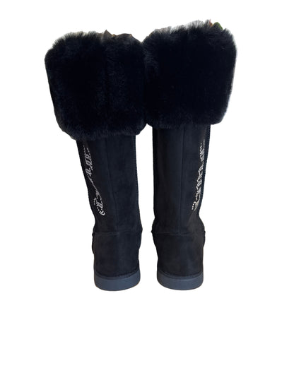 Juicy Couture Black Faux Fur Lined Boots with Rhinestone-SHOES-Gazelle Fashion and Style