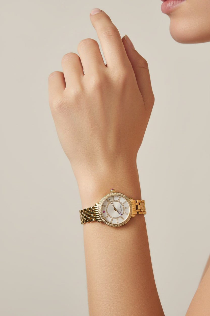 Michele Caber Diamond Gold Watch-WATCH-Gold-Great-Gazelle Fashion and Style