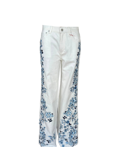 Alice + Olivia Embroidered Jeans-PANTS-26-white-New-Gazelle Fashion and Style