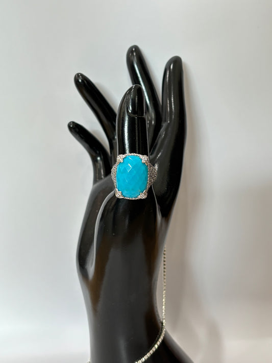 Judtih Ripka Silver Crystals ring with Turquoise Gem-RING-7-Silver-New-Gazelle Fashion and Style