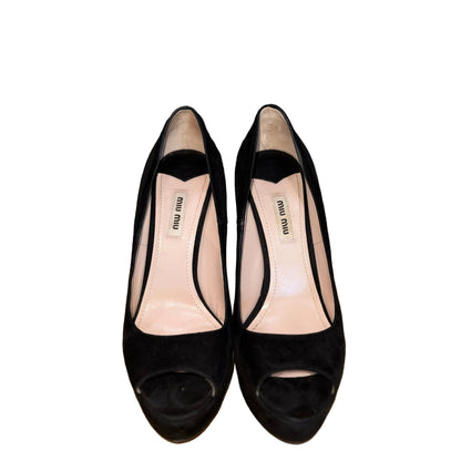 Miu Miu Suede Peep Toe Heel- Gazelle Fashion and Style