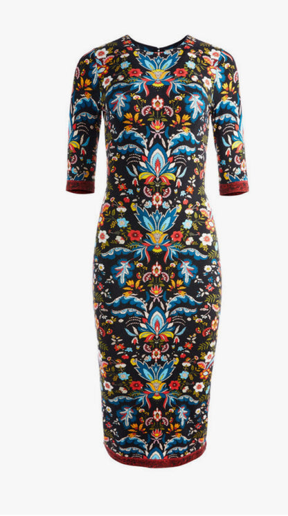 Alice + Olivia Santa Monica Delora Crew Neck Midi Dress-DRESS-Gazelle Fashion and Style