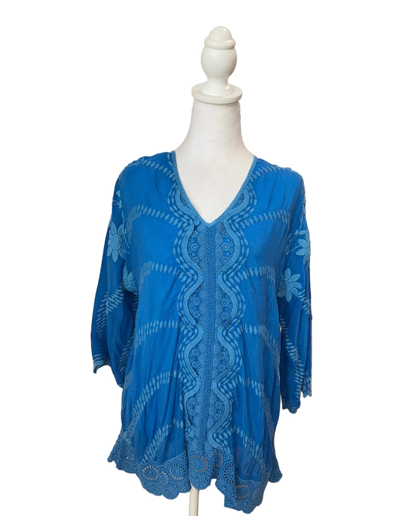 Johnny Was Blue Embroidered Tunic Top-TOPS-Gazelle Fashion and Style