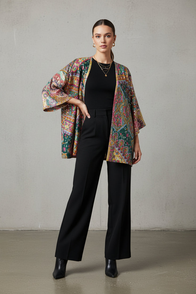 Johnny Was Bomi Sequin Kimono-TOPS-Gazelle Fashion and Style