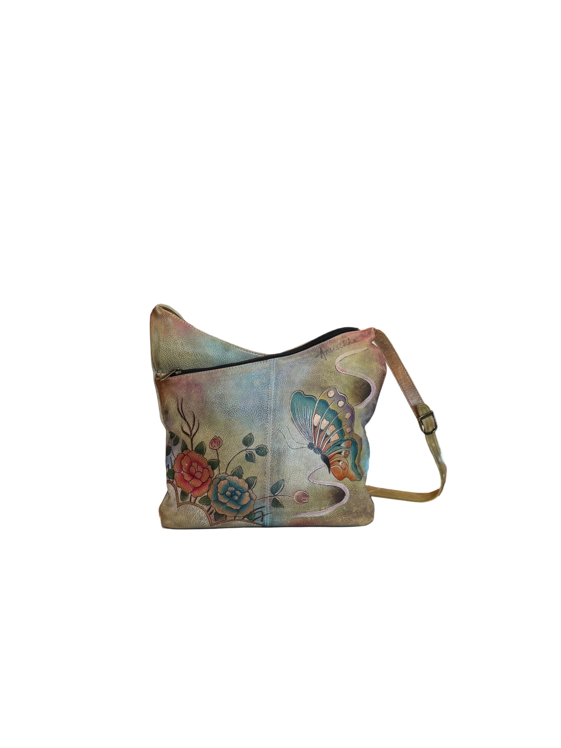 Anuschka Butterfly and Flower Leather Shoulder Bag-HANDBAGS-Gazelle Fashion and Style