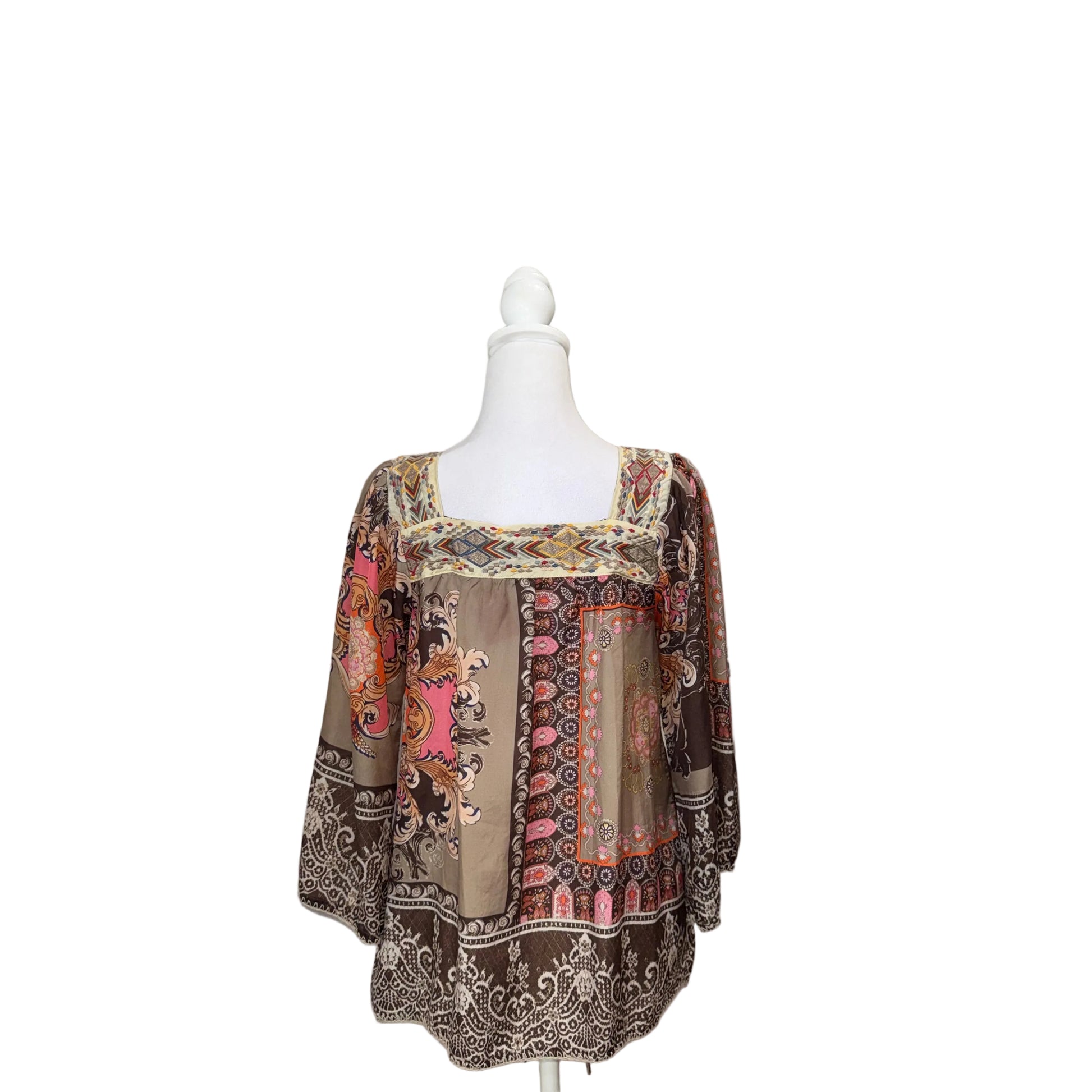 Johnny Was 100% Silk Square Neckline Blouse- Gazelle Fashion and Style 