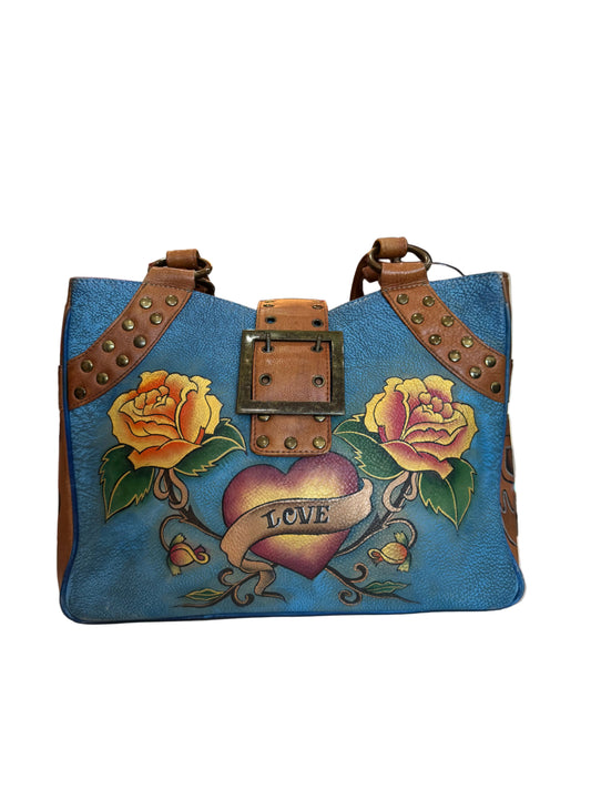 Anuschka Hand-Painted Blue Shoulder Bag-HANDBAGS-blue-Excellent-Gazelle Fashion and Style