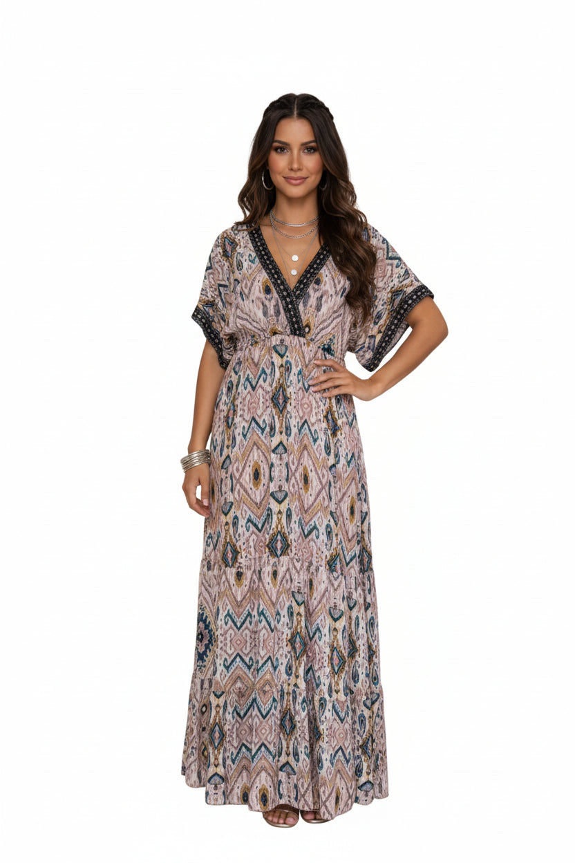 Johnny Was Silk Printed Maxi Dress- Gazelle Fashion and Style 