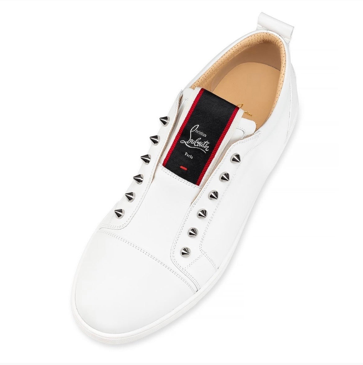 Christian Louboutin White Leather Sneaker with Studs $325-SNEAKER-Gazelle Fashion and Style