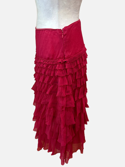 Prada Ruffled Fuchsia Skirt-SKIRT-Gazelle Fashion and Style