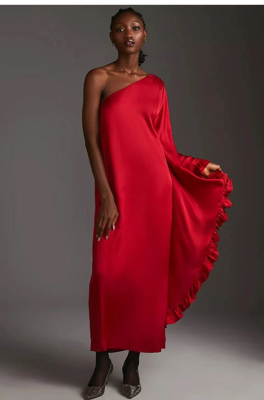 Anthropologie Hutch One-Shoulder Ruffled Dress-DRESS-Gazelle Fashion and Style