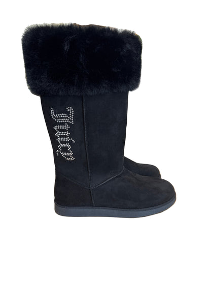 Juicy Couture Black Faux Fur Lined Boots with Rhinestone-SHOES-Gazelle Fashion and Style