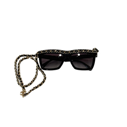 Chanel Black Sunglasses with Chain-SUNGLASSES--Gazelle Fashion and Style