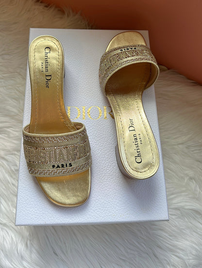 CHRISTIAN DIOR Leather Crystal Embellishments Slides