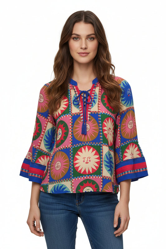 Johnny Was Front Tie Villa Blouse-TOPS-Gazelle Fashion and Style