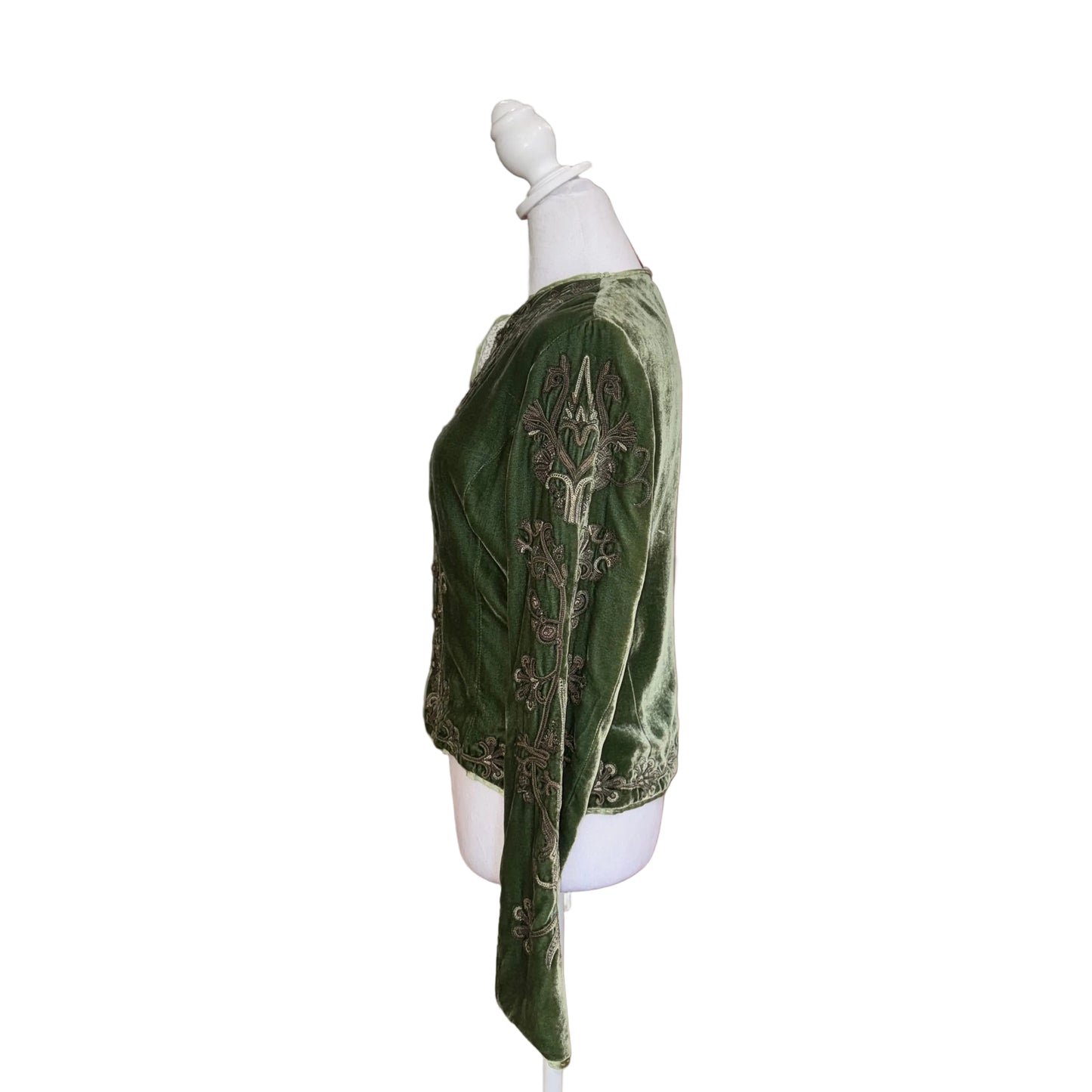 Embroidered Green Velvet Jacket-JACKETS-xs/s-green--Gazelle Fashion and Style