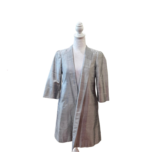 Jenne Meyer 100% Silk Elegant Grey Coat-JACKETS-P 4-Silver-New-Gazelle Fashion and Style