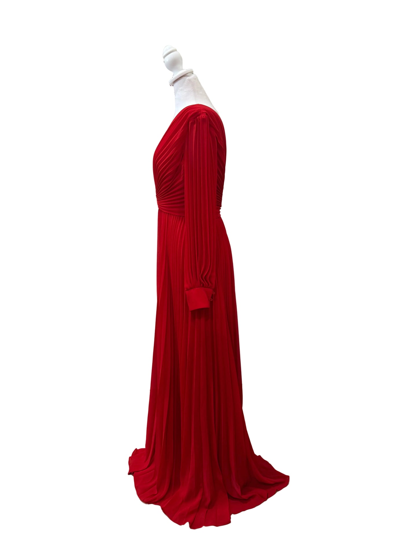 Badgley Mischka Red Pleated Georgette Dress-DRESS-Gazelle Fashion and Style