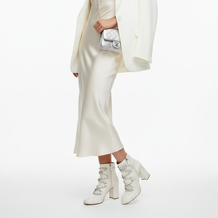 Chanel White Booties- Gazelle Fashion and Style 