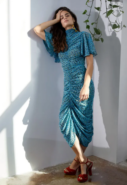 Diane Von Furstenberg Horizon Blue Floral Dress-DRESS-Gazelle Fashion and Style