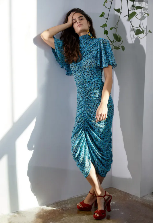 Diane Von Furstenberg Horizon Blue Floral Dress-Gazelle Fashion and Style