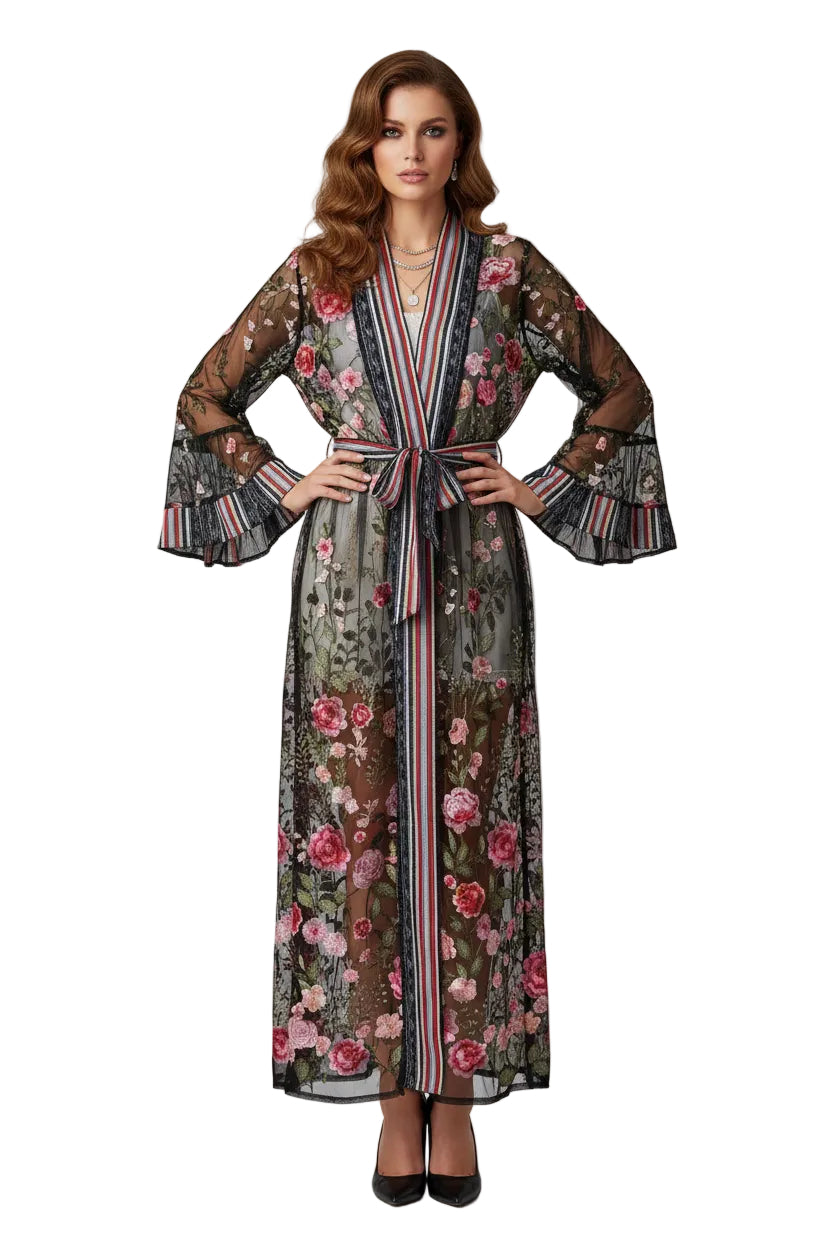 Aratta Journey Sheer Floral Kimono $149-KIMONO-M-Black-Excellent-Gazelle Fashion and Style