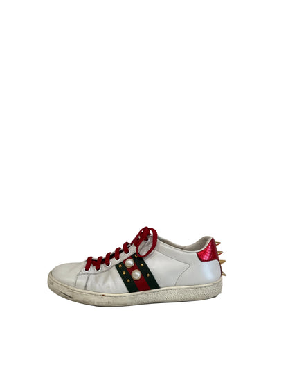 Gucci Red and Green Sneakers with Embellishments-SHOES-8-white, red, green-Good-Gazelle Fashion and Style