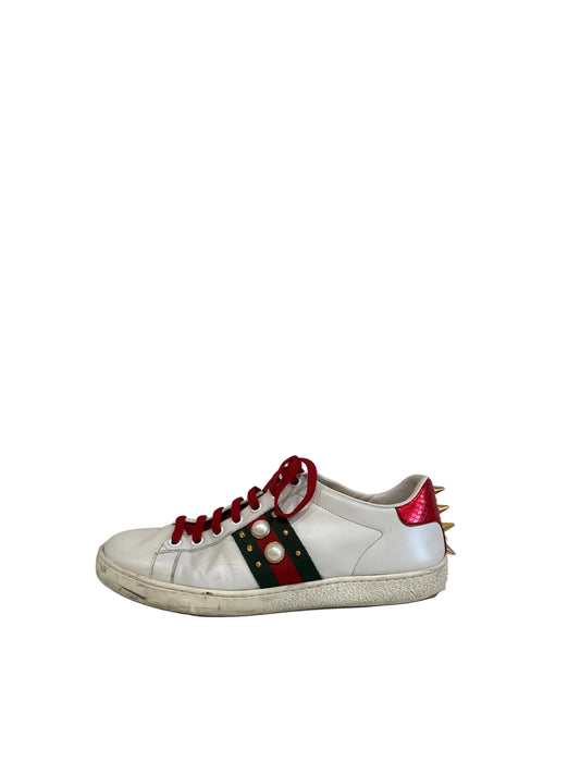 Gucci Red and Green Sneakers with Embellishments-SHOES-8-white, red, green-Good-Gazelle Fashion and Style