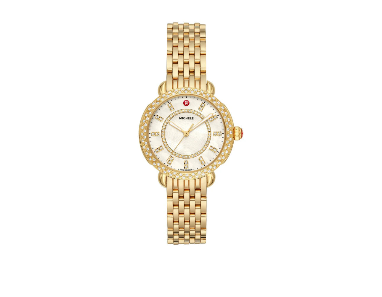 Michele Sidney Classic 18K Gold-Plated Steel Mother of Pearl Dial Diamonds Watch $1,850-WATCH-Gazelle Fashion and Style