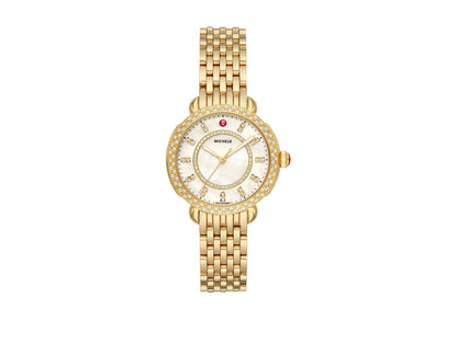 Michele Sidney Classic 18K Gold-Plated Steel Mother of Pearl Dial Diamonds Watch $1,850-WATCH-Gazelle Fashion and Style