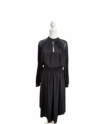 Ramy Brooke Lace Trim Sleeves Black Dress- Gazelle Fashion and Style