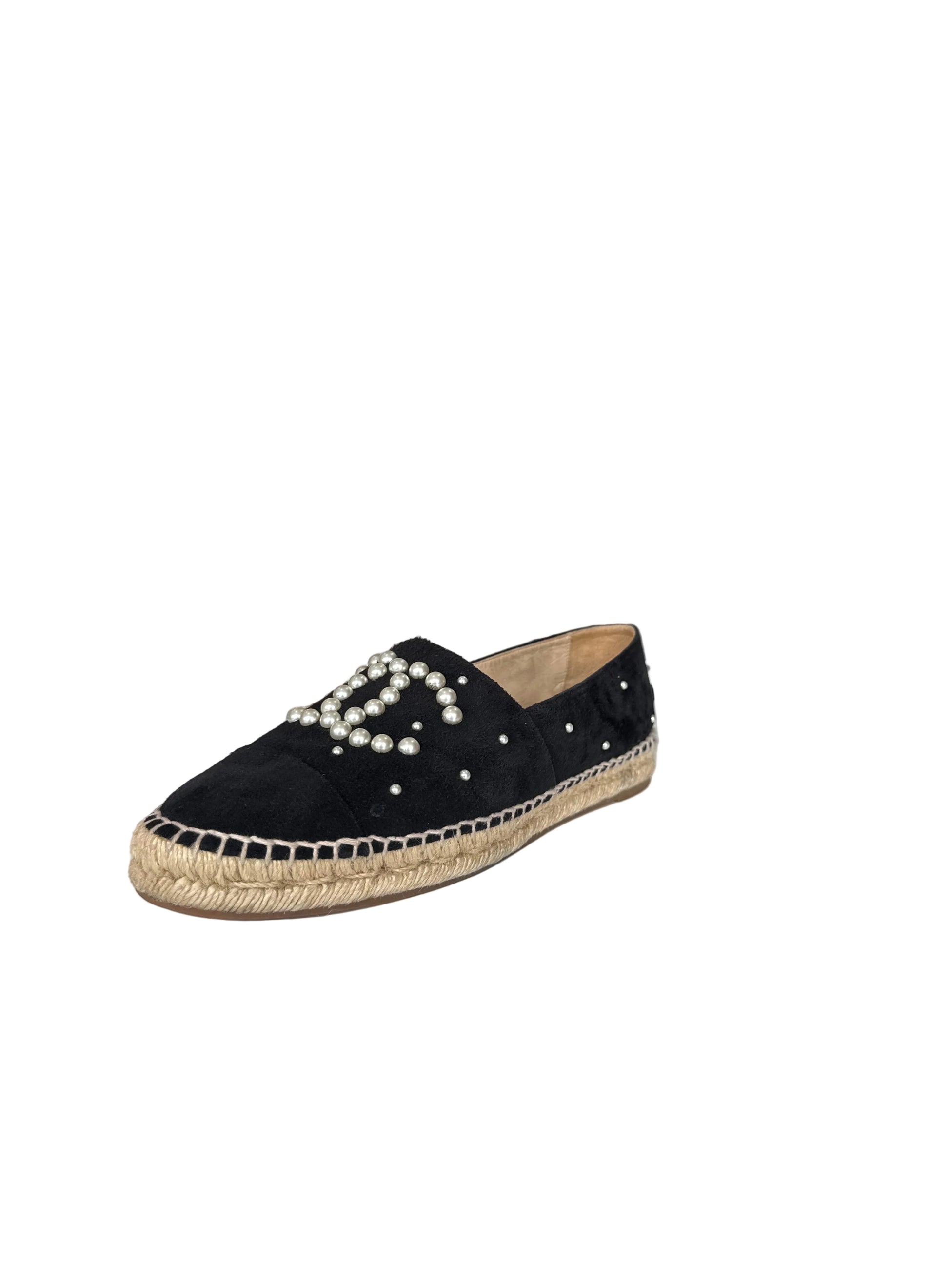 Chanel 2017 Faux Pearl Accents Espadrilles- Size 39,Fits US 8 $325-SHOES-Gazelle Fashion and Style