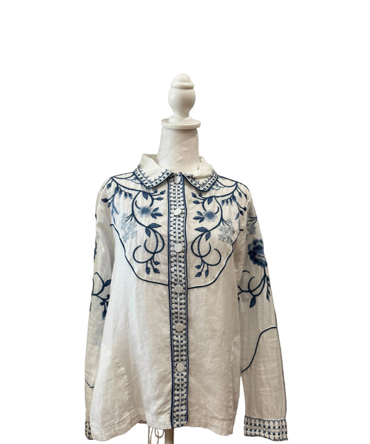 Johnny Was White Embroidered Shirt-TOPS-XS-white-Excellent-Gazelle Fashion and Style