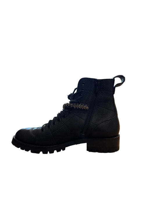 Jimmy Choo Diamond Embellishment Combat Boots Size- 38 1/2-Boots-Gazelle Fashion and Style