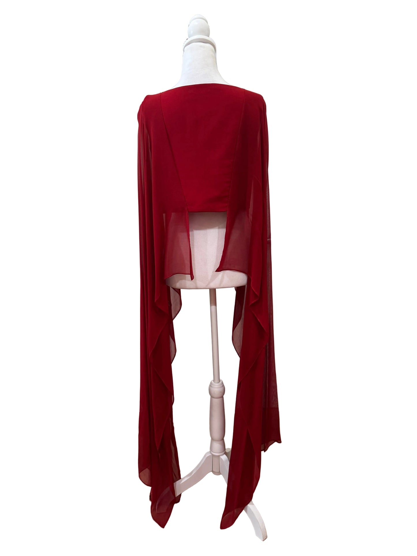 Karmic Sheer Sleeve Crystal Embellishment Red Cape Top-TOPS-Gazelle Fashion and Style