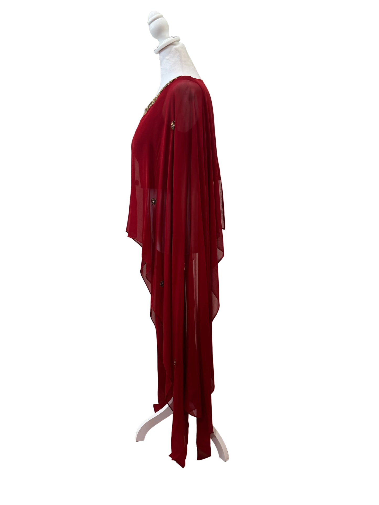Karmic Sheer Sleeve Crystal Embellishment Red Cape Top-TOPS-Gazelle Fashion and Style