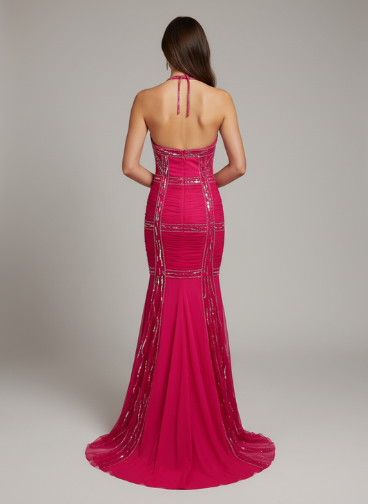 Lara Design Pink Halter Mermaid Gown-DRESS-Gazelle Fashion and Style