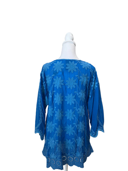 Johnny Was Blue Embroidered Tunic Top-TOPS-Gazelle Fashion and Style