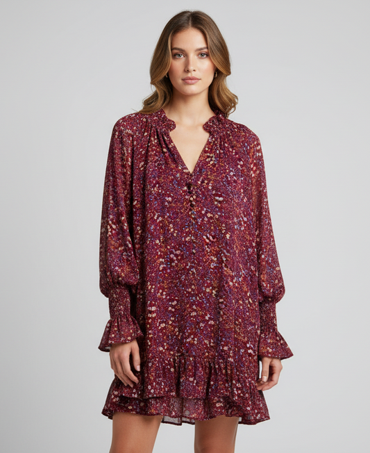 Sabina Musáyev Floral Purple Long Sleeve Dress-DRESS-XS-purple-Used-Gazelle Fashion and Style