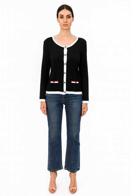 Chanel Contrast Trim Cardigan-Sweater-Gazelle Fashion and Style