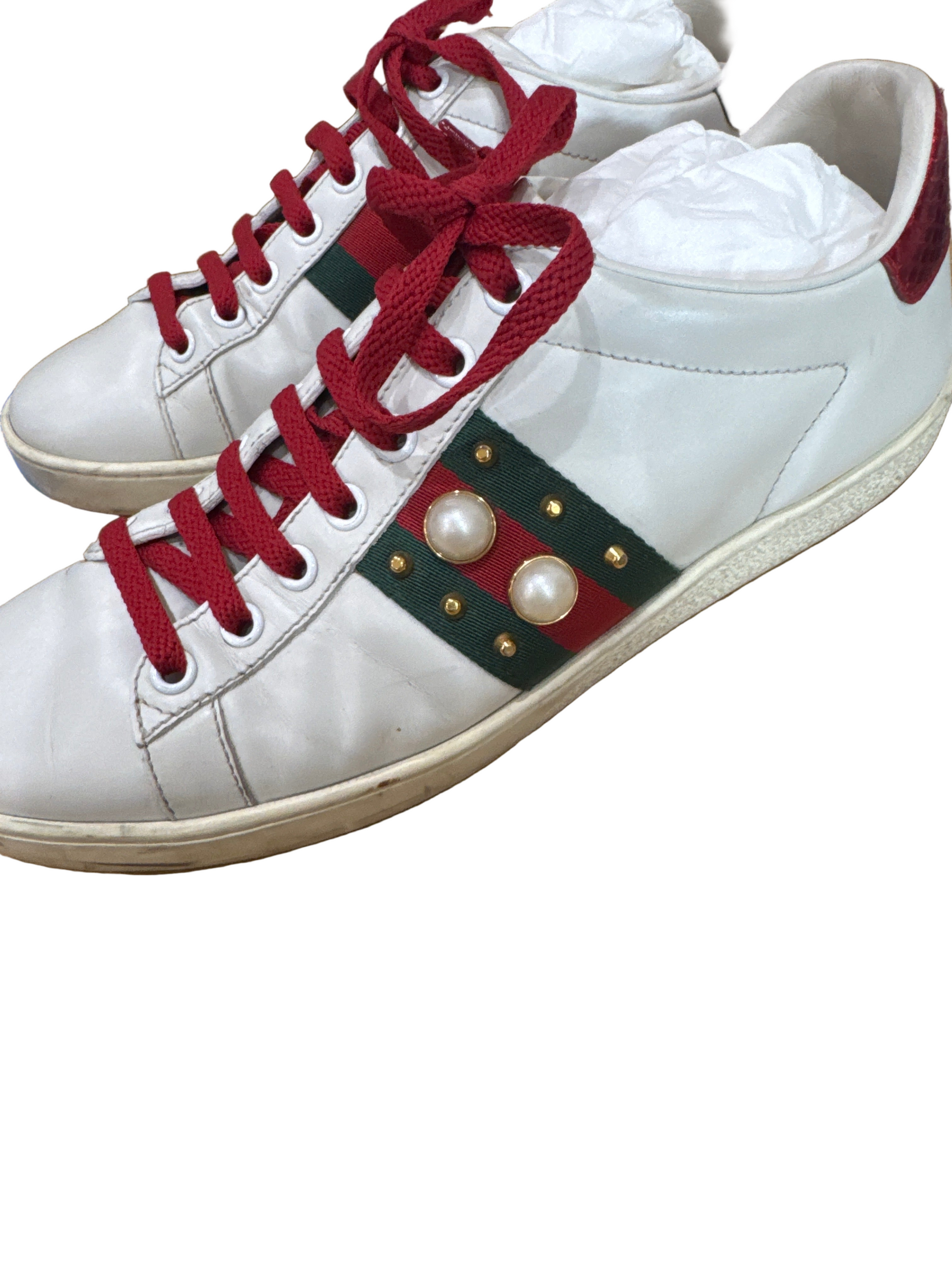 Gucci Red and Green Sneakers with Embellishments-SHOES-Gazelle Fashion and Style