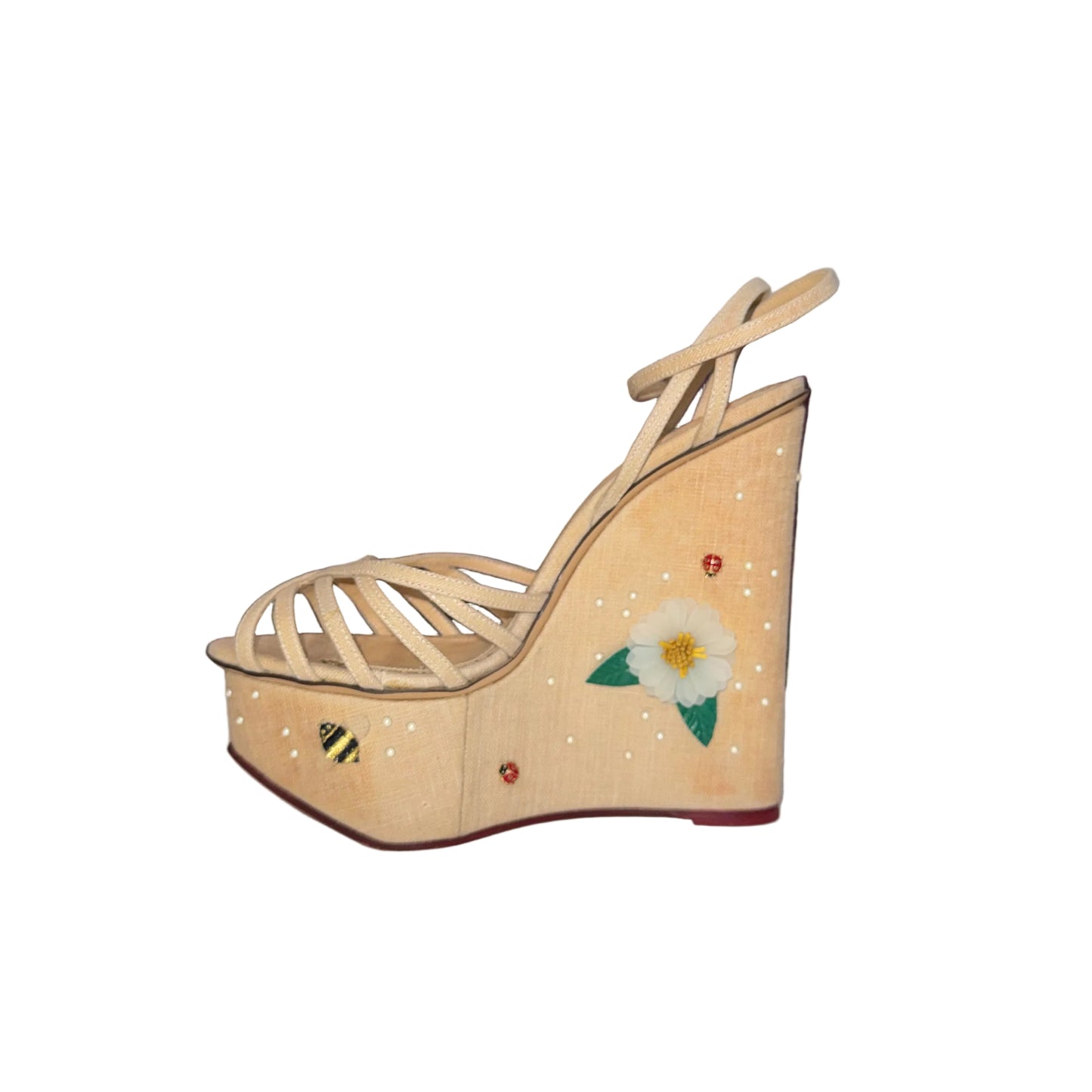 Charlotte Olympia Flroal Meredith Linen Wedge-SHOES-Gazelle Fashion and Style
