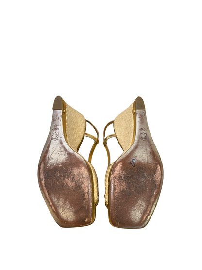 Tory Burch Gold Raffia Wede Heels- Gazelle Fashion and Style 