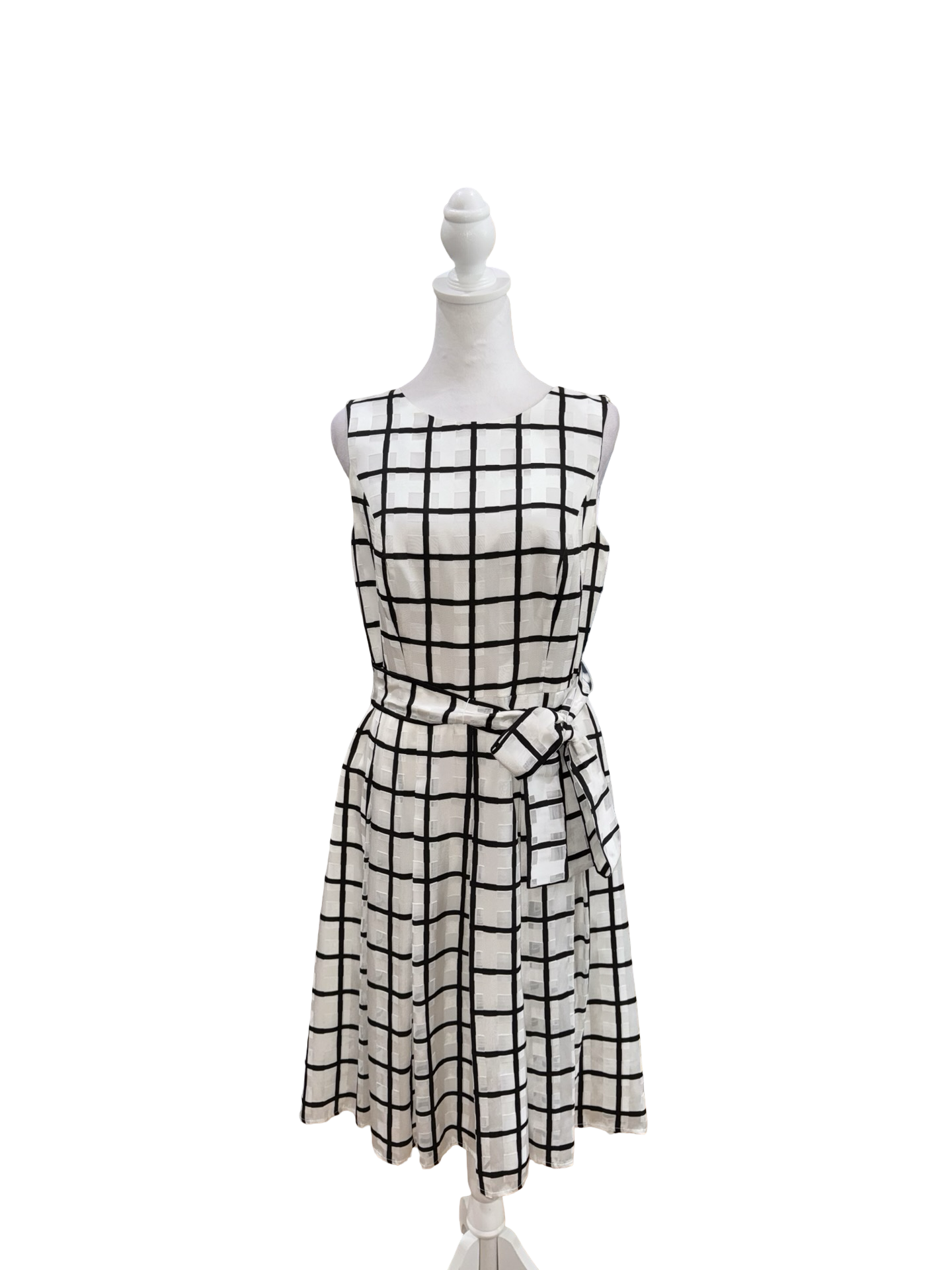 Tommy Hilfiger White Grid Sleeveless Dress- Gazelle Fashion and Style 
