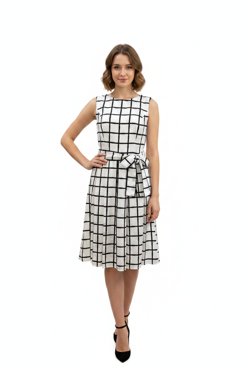 Tommy Hilfiger White Grid Sleeveless Dress